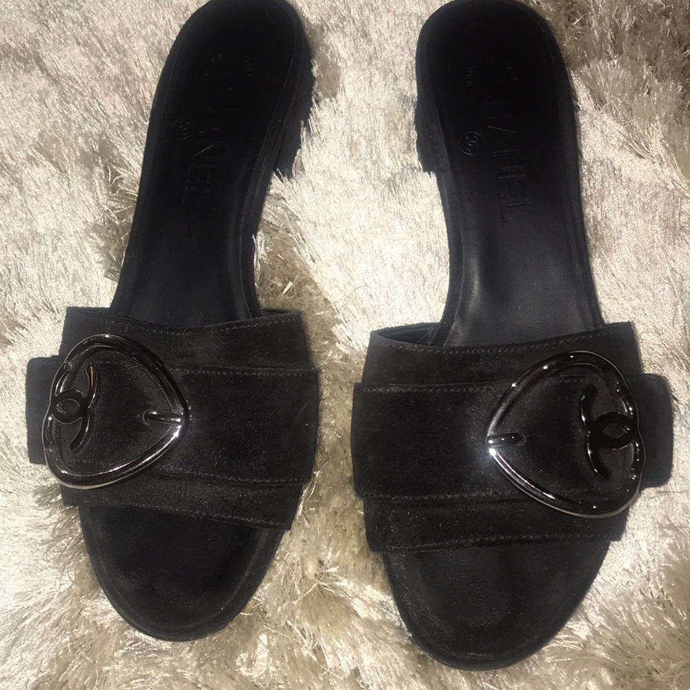 Chanel slide sandals with heel